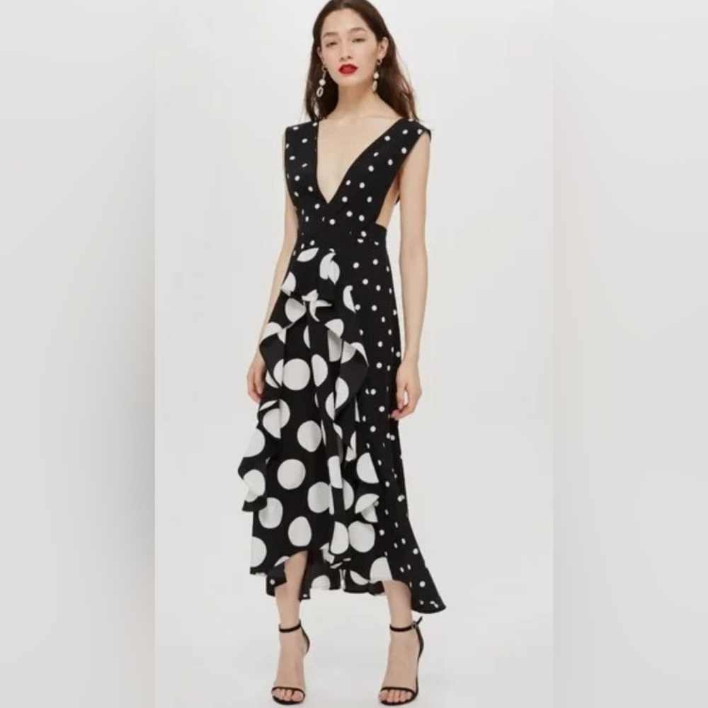 Topshop Black and White Pleated Asymmetrical Sundress